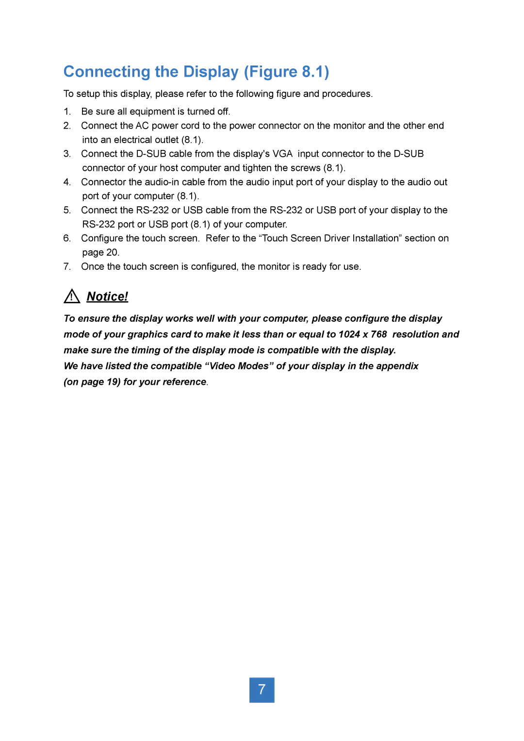 Planar PT1545R manual Connecting the Display Figure 