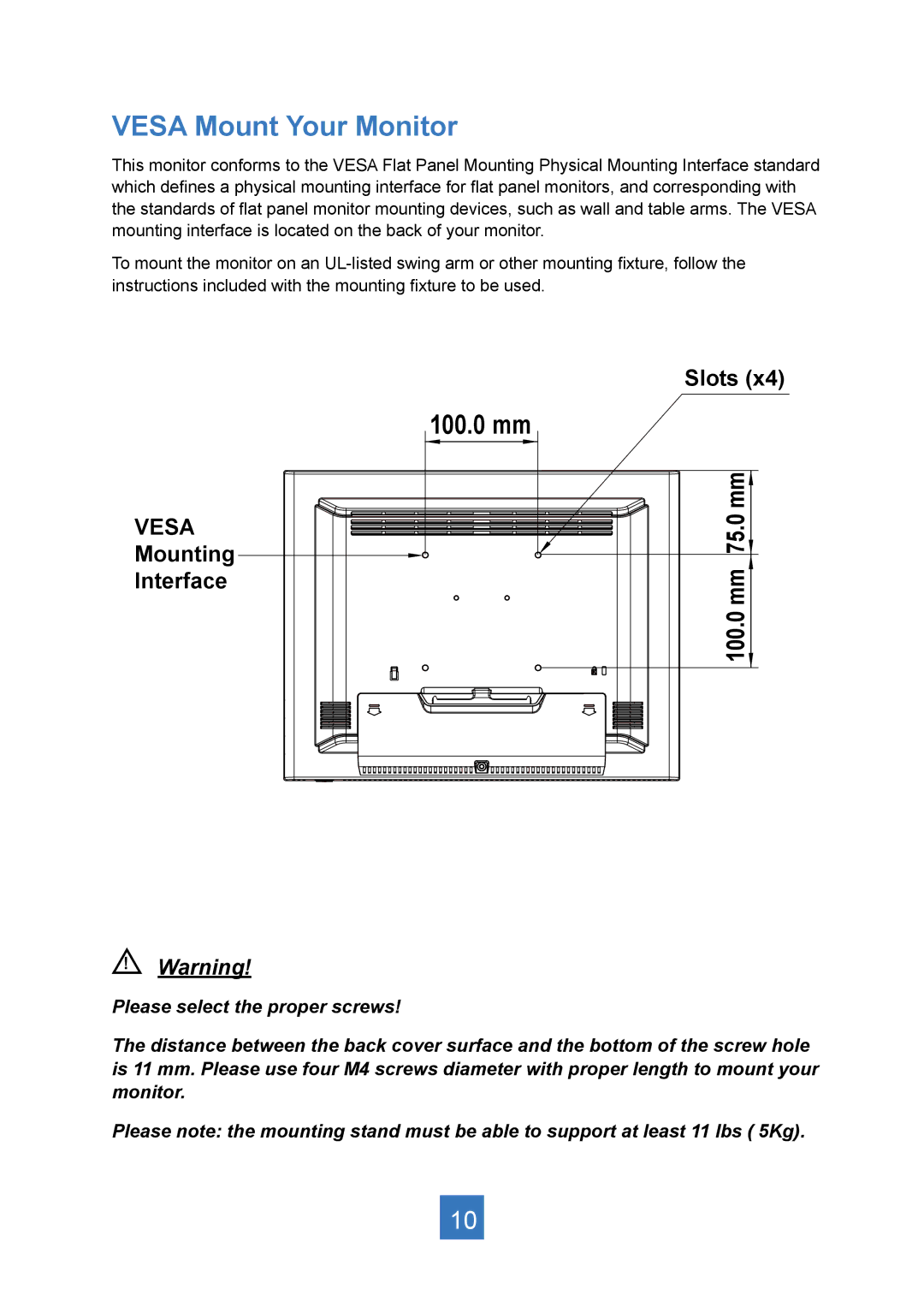 Planar PT1545R manual Vesa Mount Your Monitor, 100.0 mm 