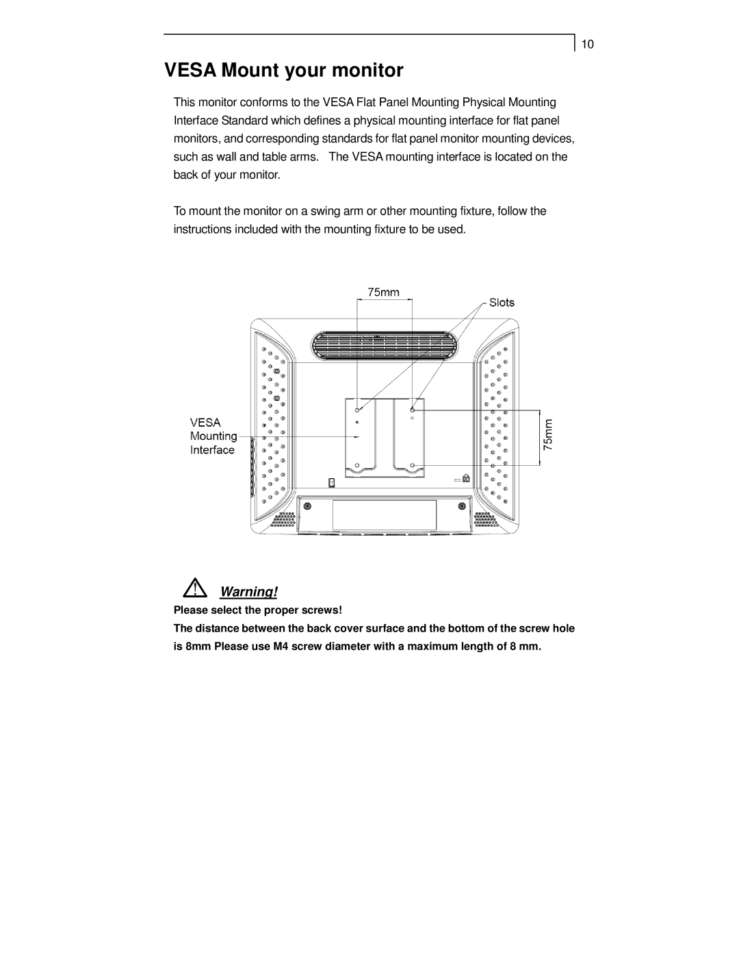 Planar PT1505MU, PT1555MU, PT1501MX, PT1550MX, PT1500MX manual Vesa Mount your monitor 