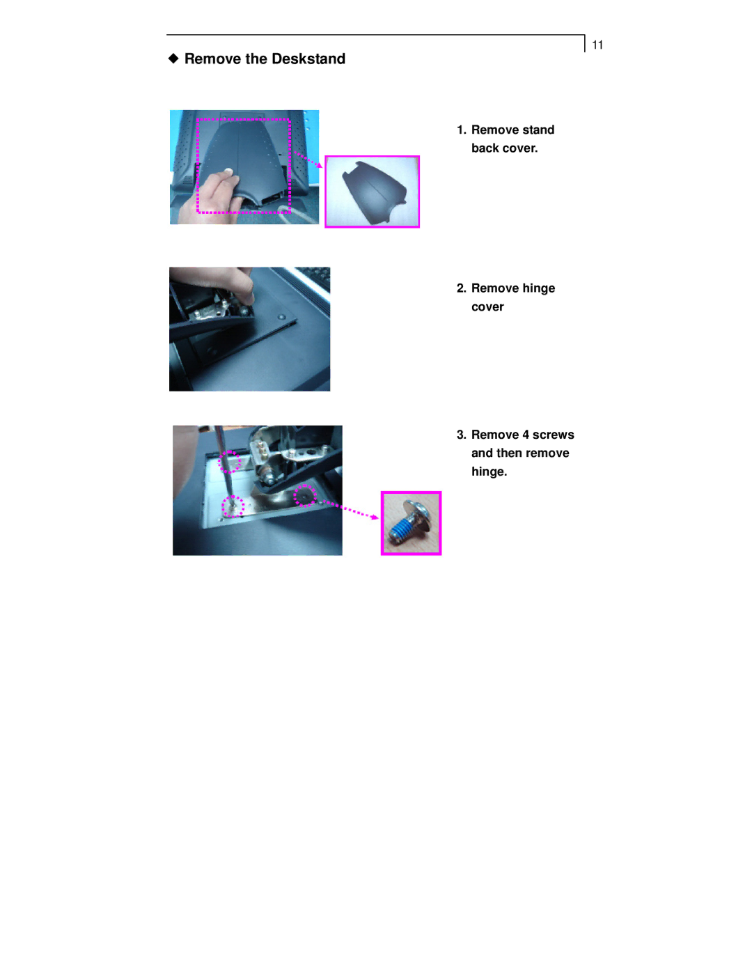 Planar PT1550MX, PT1555MU, PT1501MX, PT1505MU, PT1500MX manual Remove the Deskstand 