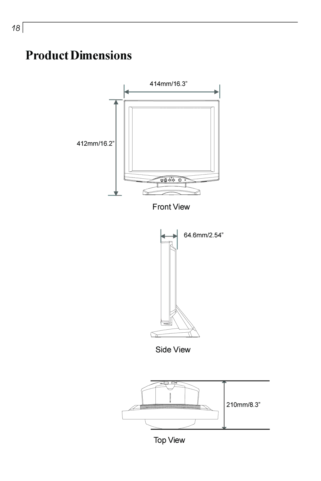 Planar PT170 manual ProductDimensions 