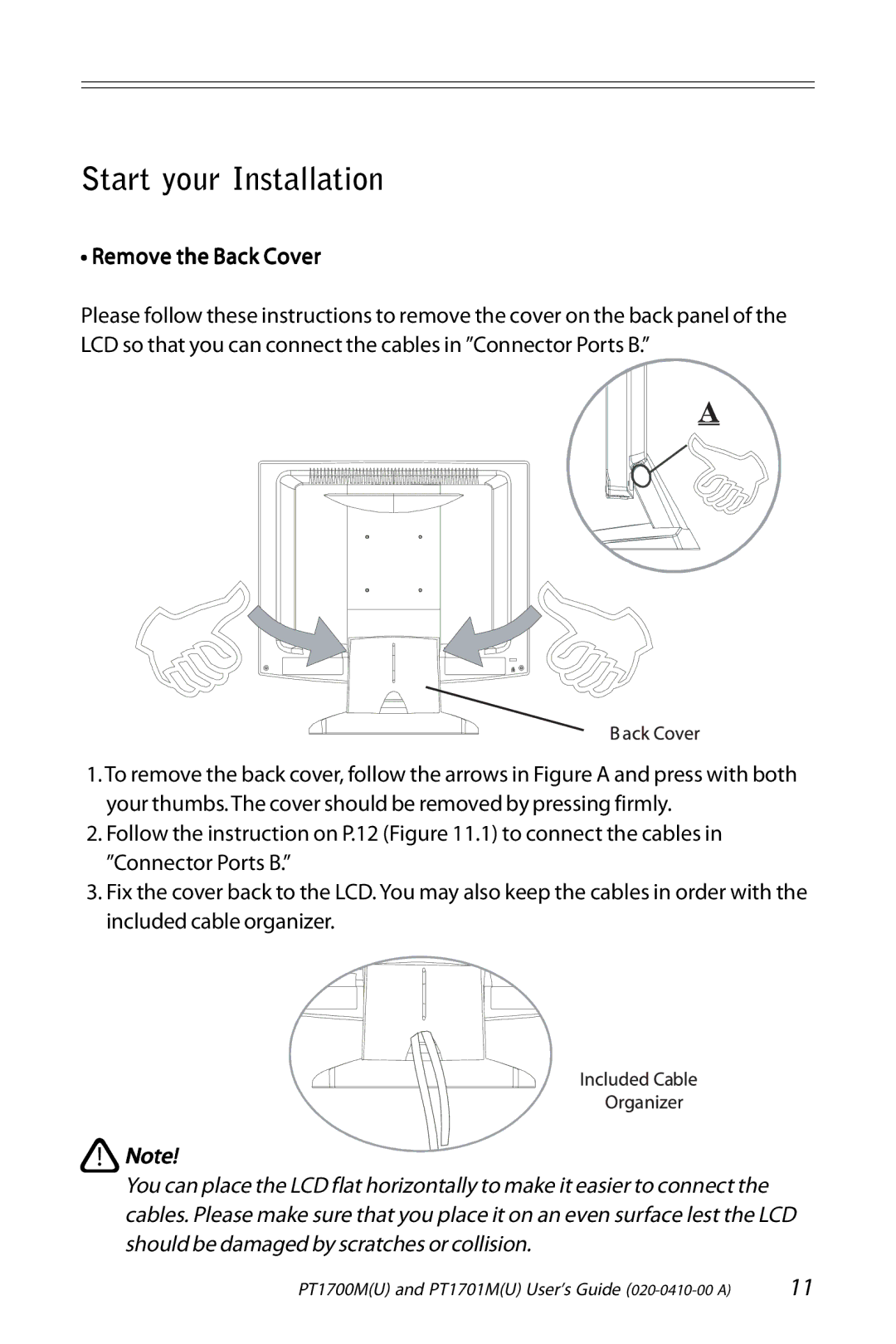 Planar PT1701M (U), PT1700M (U) manual Start your Installation, Remove the Back Cover 