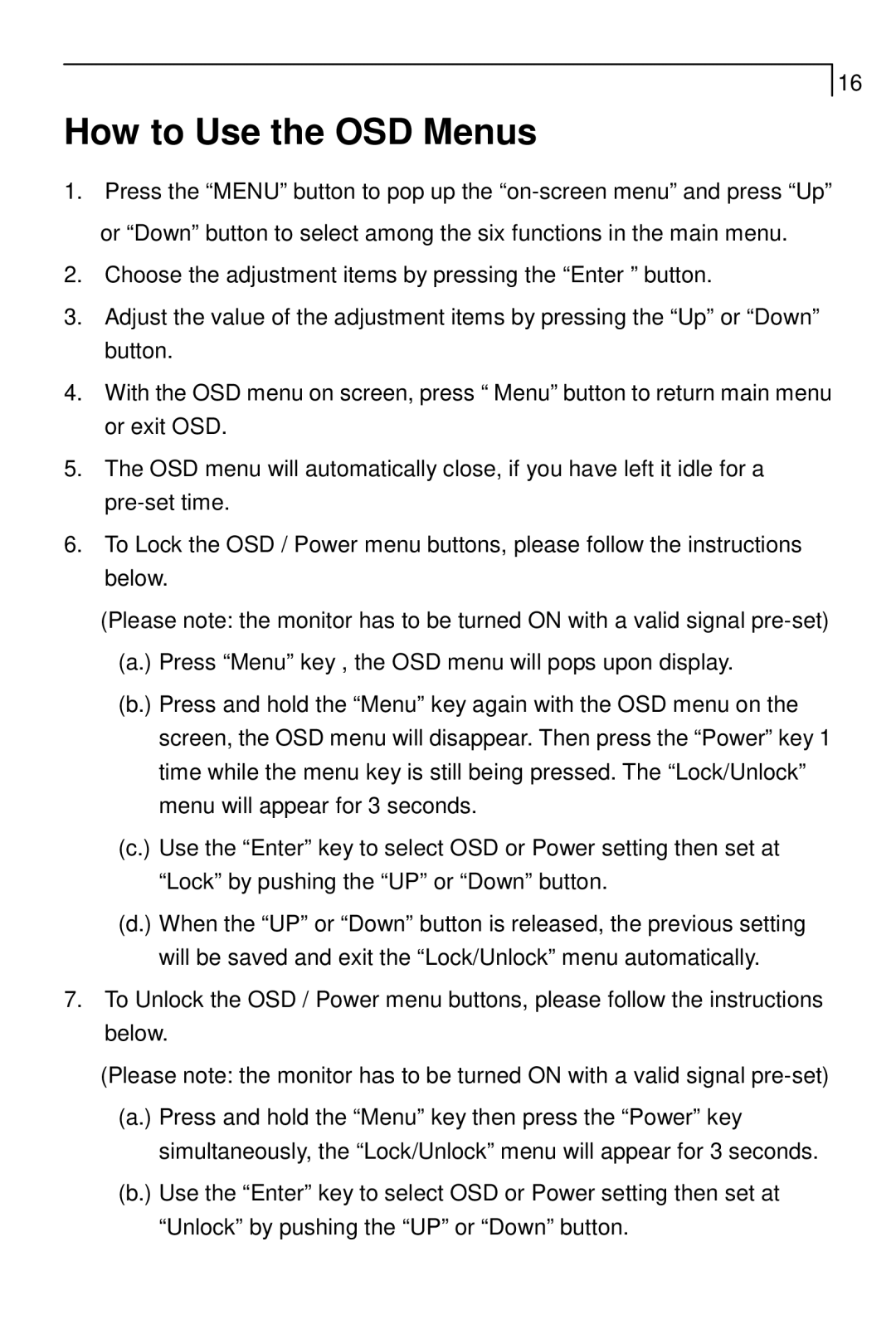 Planar PT1700MX, PT1785P manual How to Use the OSD Menus 