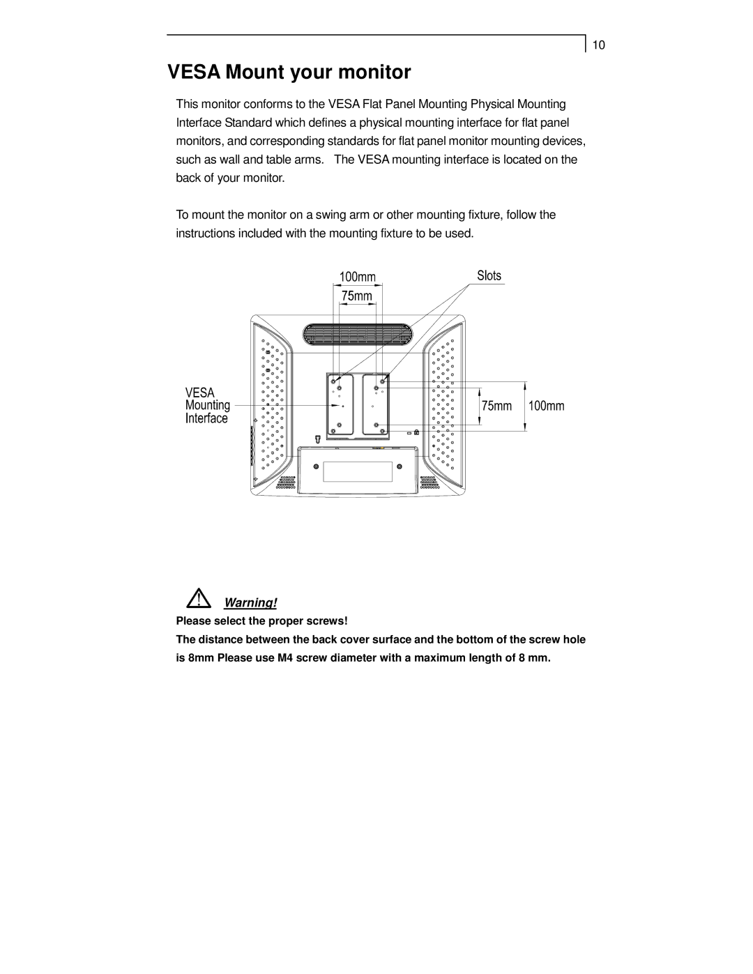 Planar PT1701MX manual Vesa Mount your monitor 