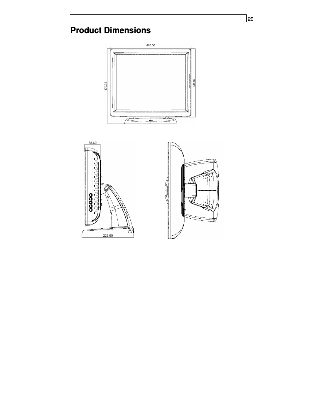 Planar PT1701MX manual Product Dimensions 
