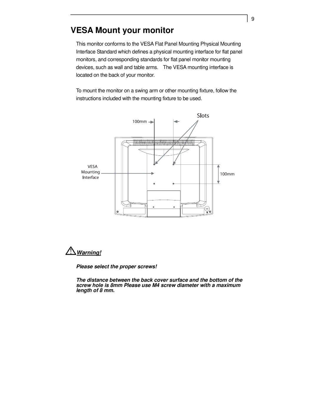 Planar PT1710MX manual Vesa Mount your monitor 