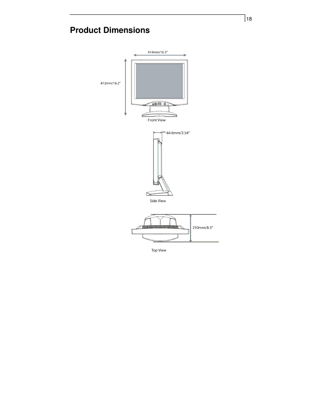 Planar PT1710MX manual Product Dimensions 