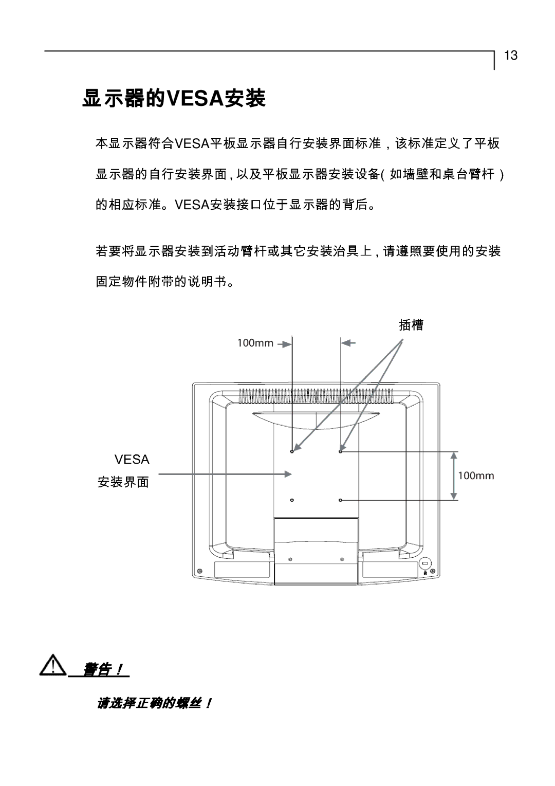 Planar PT1710MX manual 警请告选！择正确的螺丝！ 