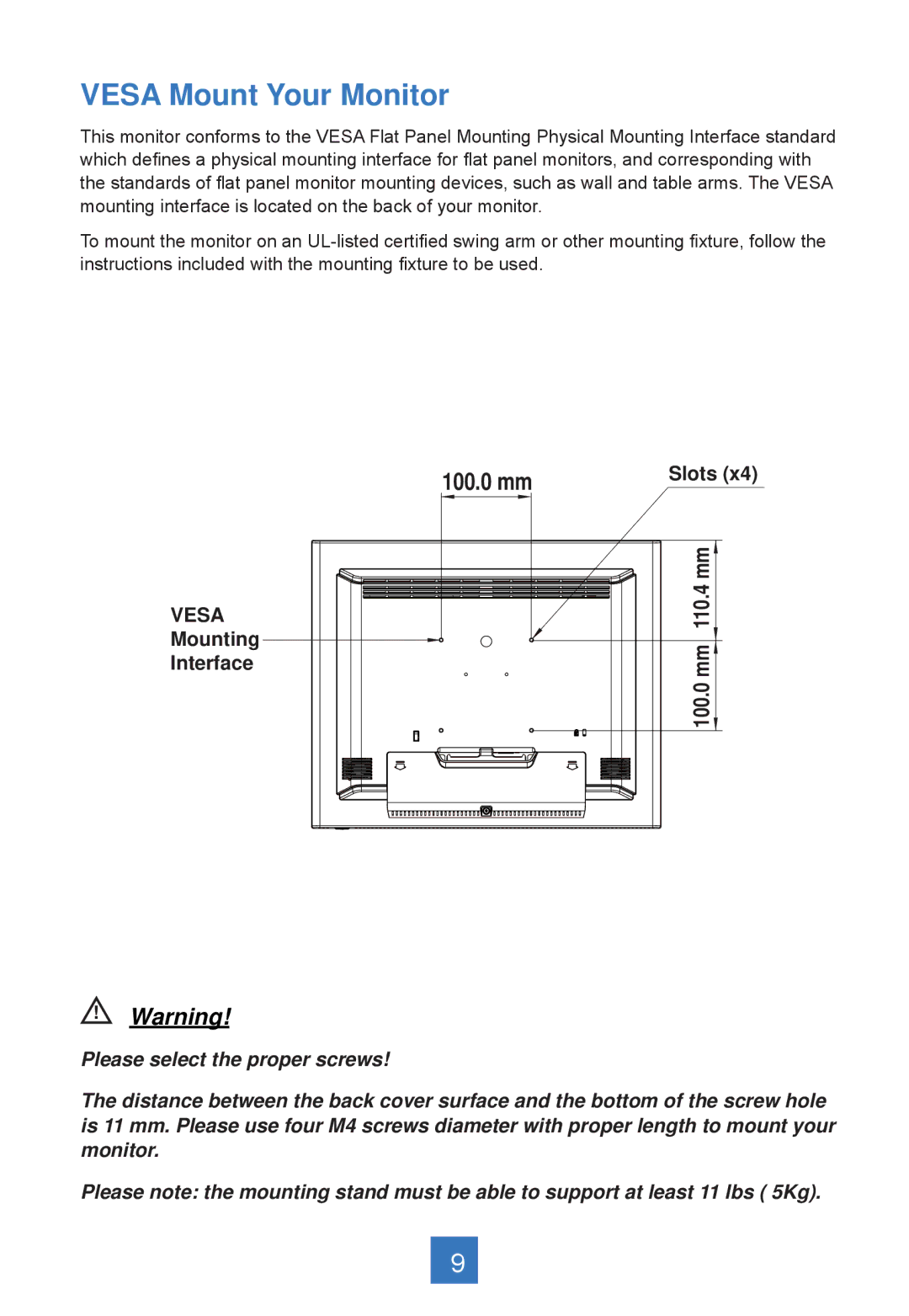 Planar PT1745RPF, PT1745S manual Vesa Mount Your Monitor, 100.0 mm 