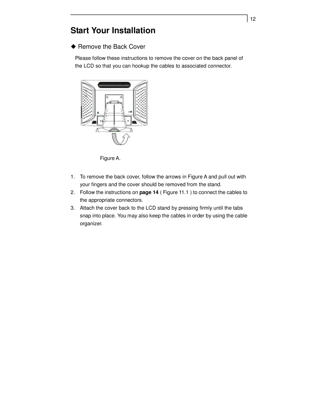 Planar PT1911MX manual Start Your Installation, Remove the Back Cover 