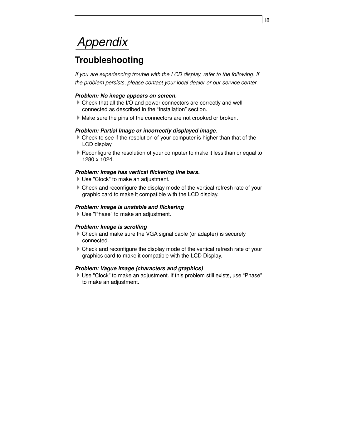 Planar PT1911MX manual Appendix, Troubleshooting 