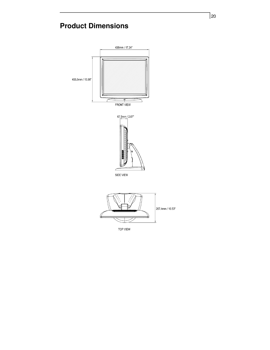 Planar PT1911MX manual Product Dimensions 