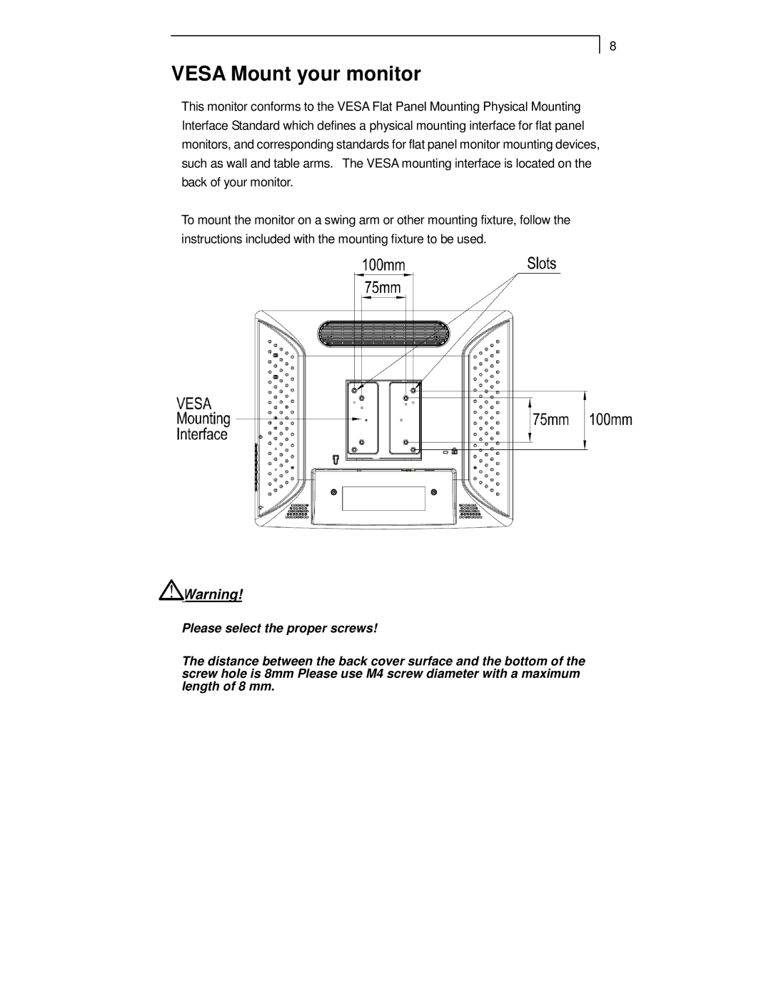 Planar PT1915MU, PT1910MX manual Vesa Mount your monitor 