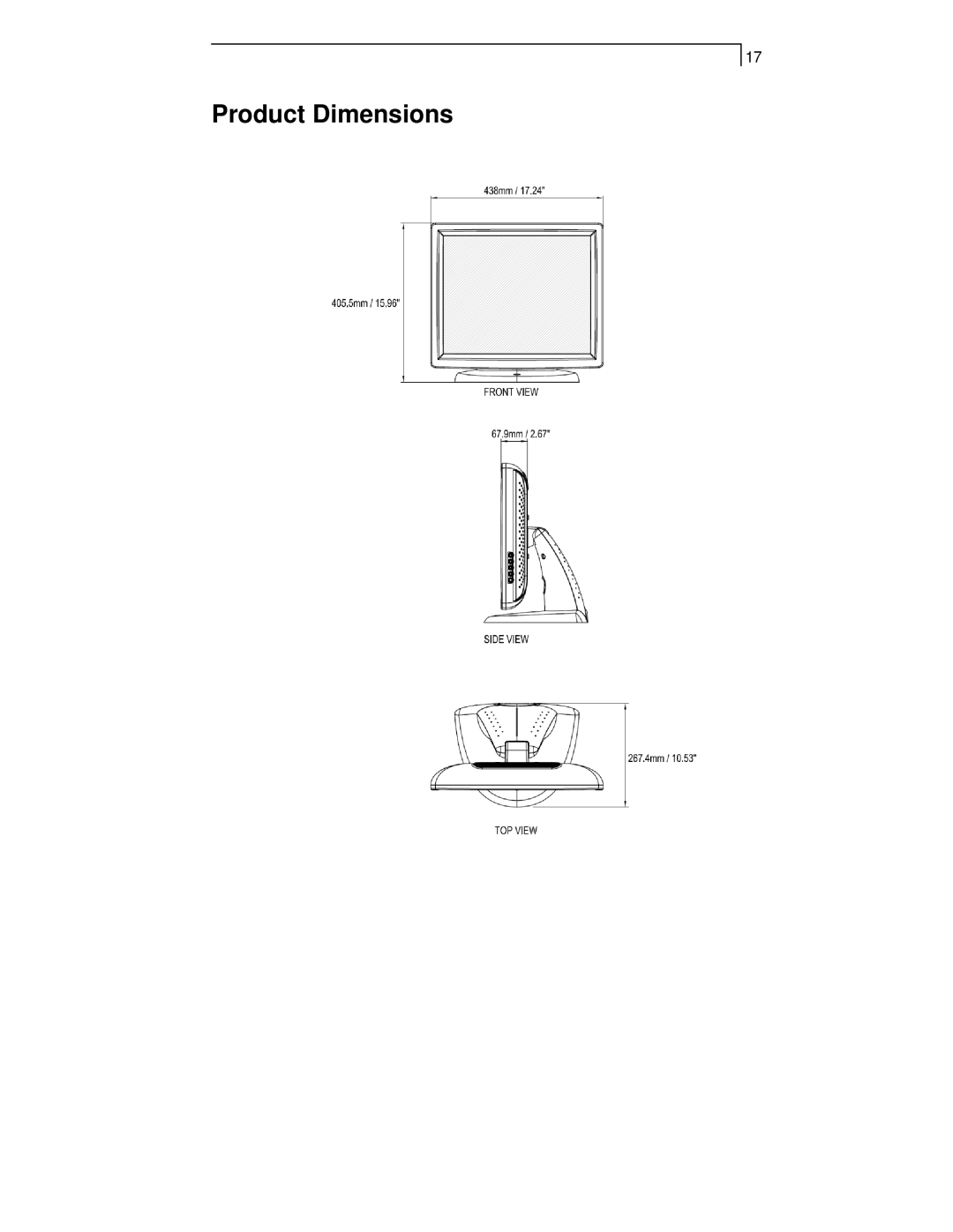 Planar PT1910MX, PT1915MU manual Product Dimensions 