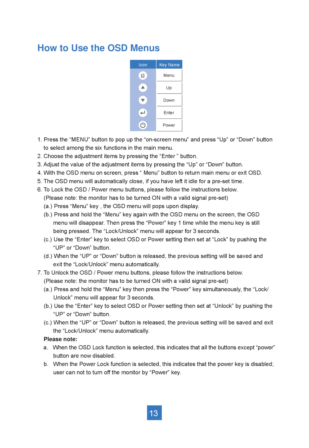 Planar PT1945R, PT1945S, PT1945P manual How to Use the OSD Menus, Please note 