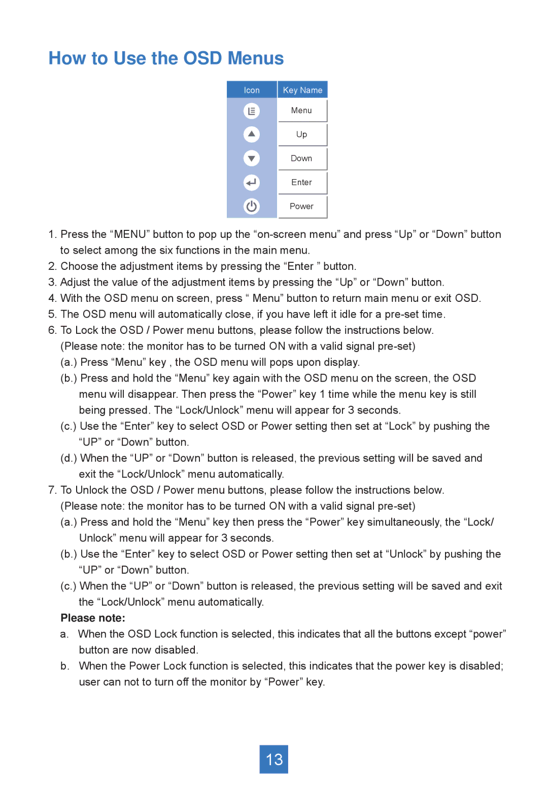 Planar PT1945S, PT1945RW manual How to Use the OSD Menus, Please note 