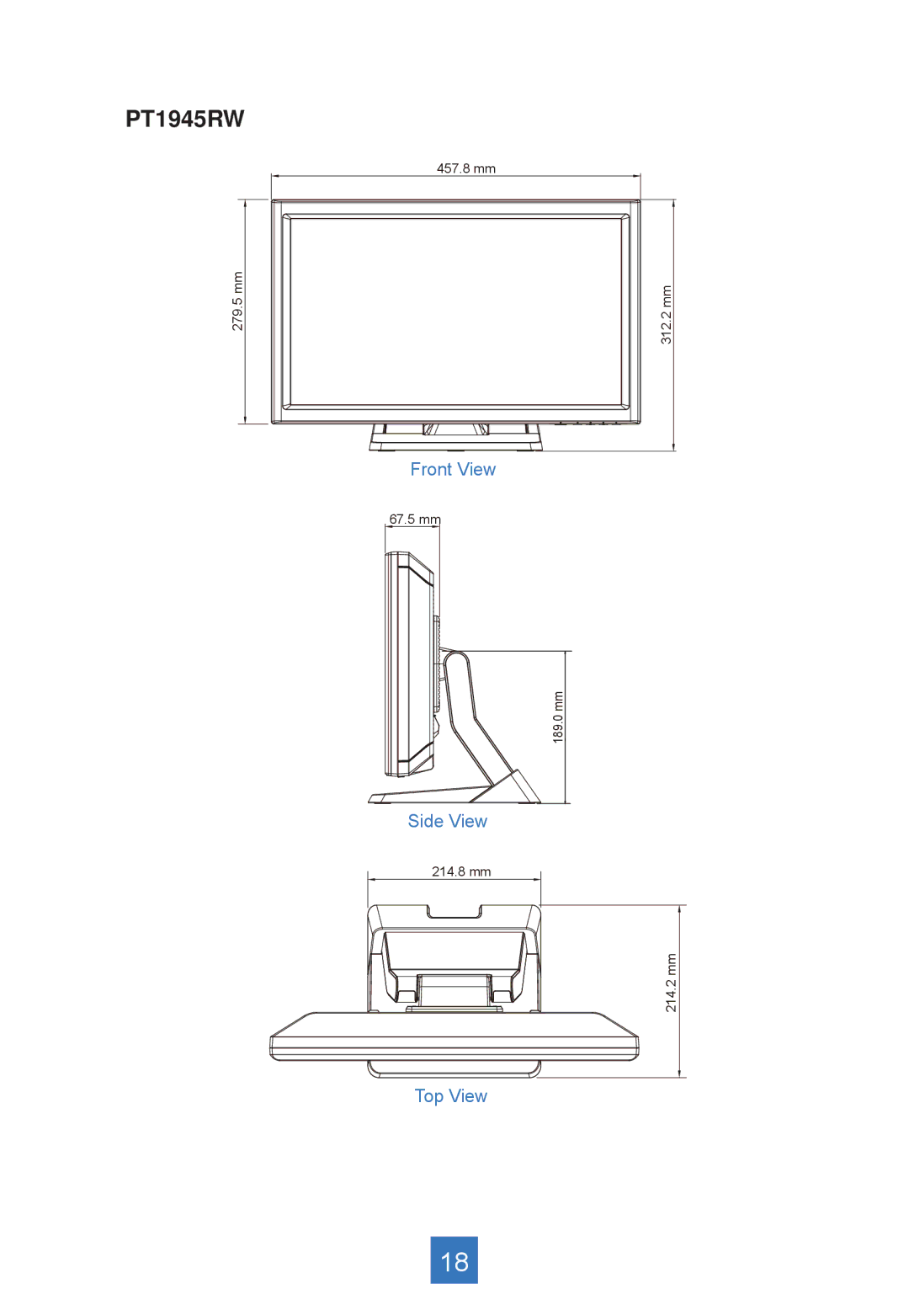 Planar PT1945S, PT1945RW manual 279.5 mm 457.8 mm 312.2 mm 