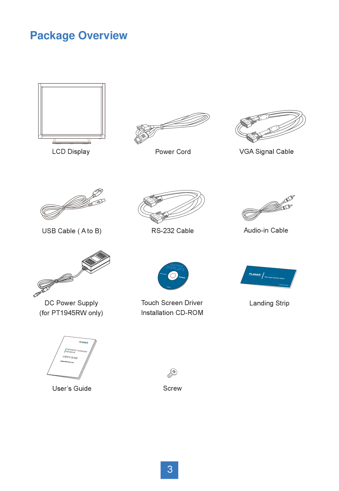 Planar PT1945S, PT1945RW manual Package Overview 