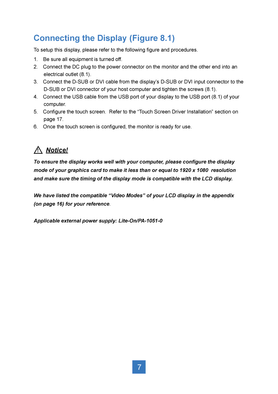 Planar PT2245PW manual Connecting the Display Figure 