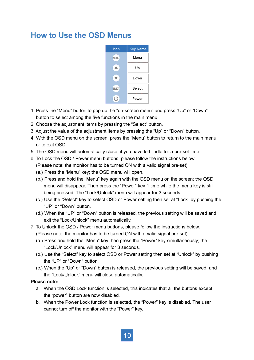 Planar PT2245PW manual How to Use the OSD Menus, Please note 