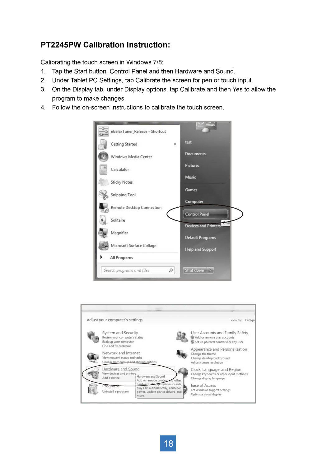 Planar manual PT2245PW Calibration Instruction 