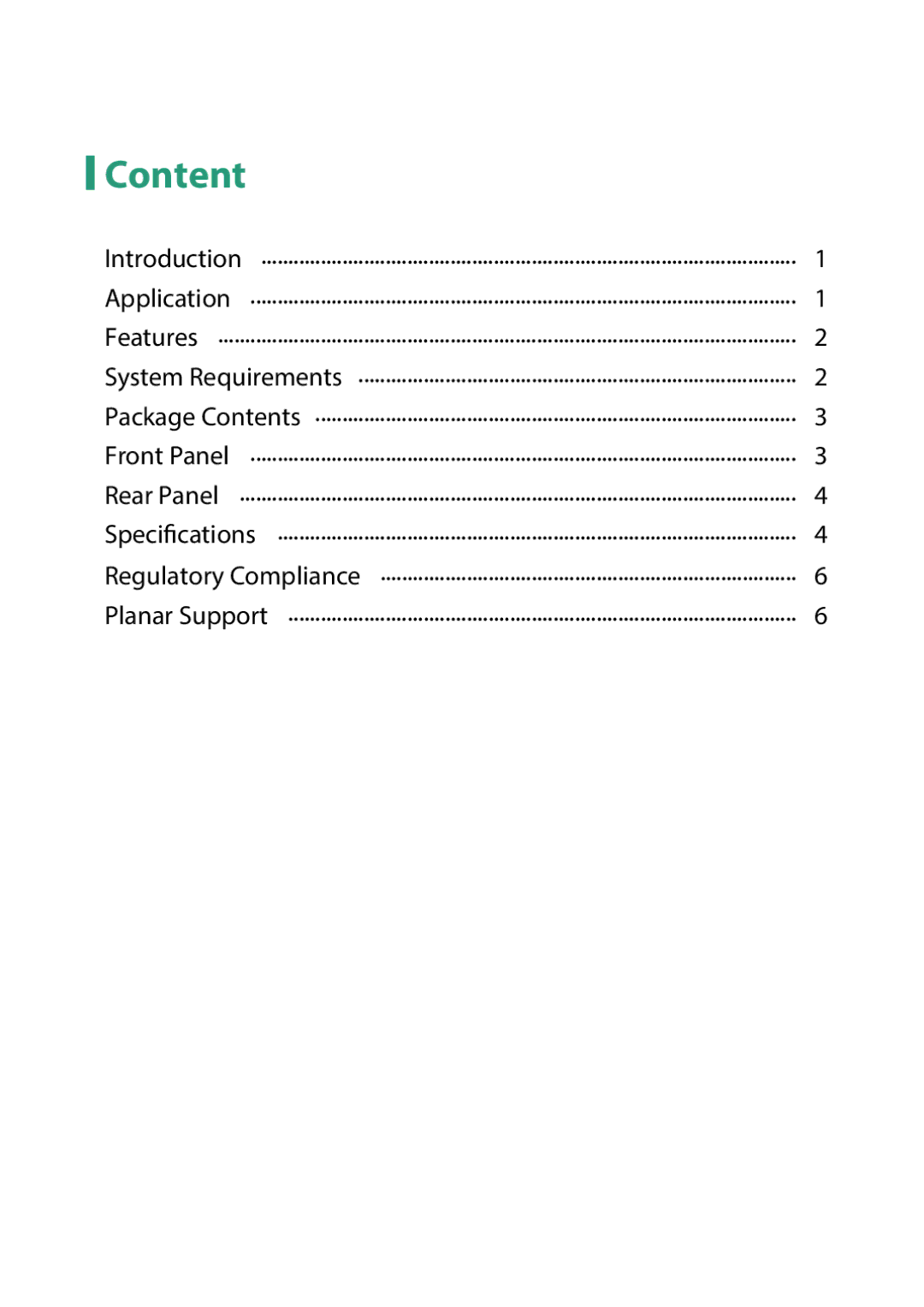 Planar PUD3200 user manual Content 