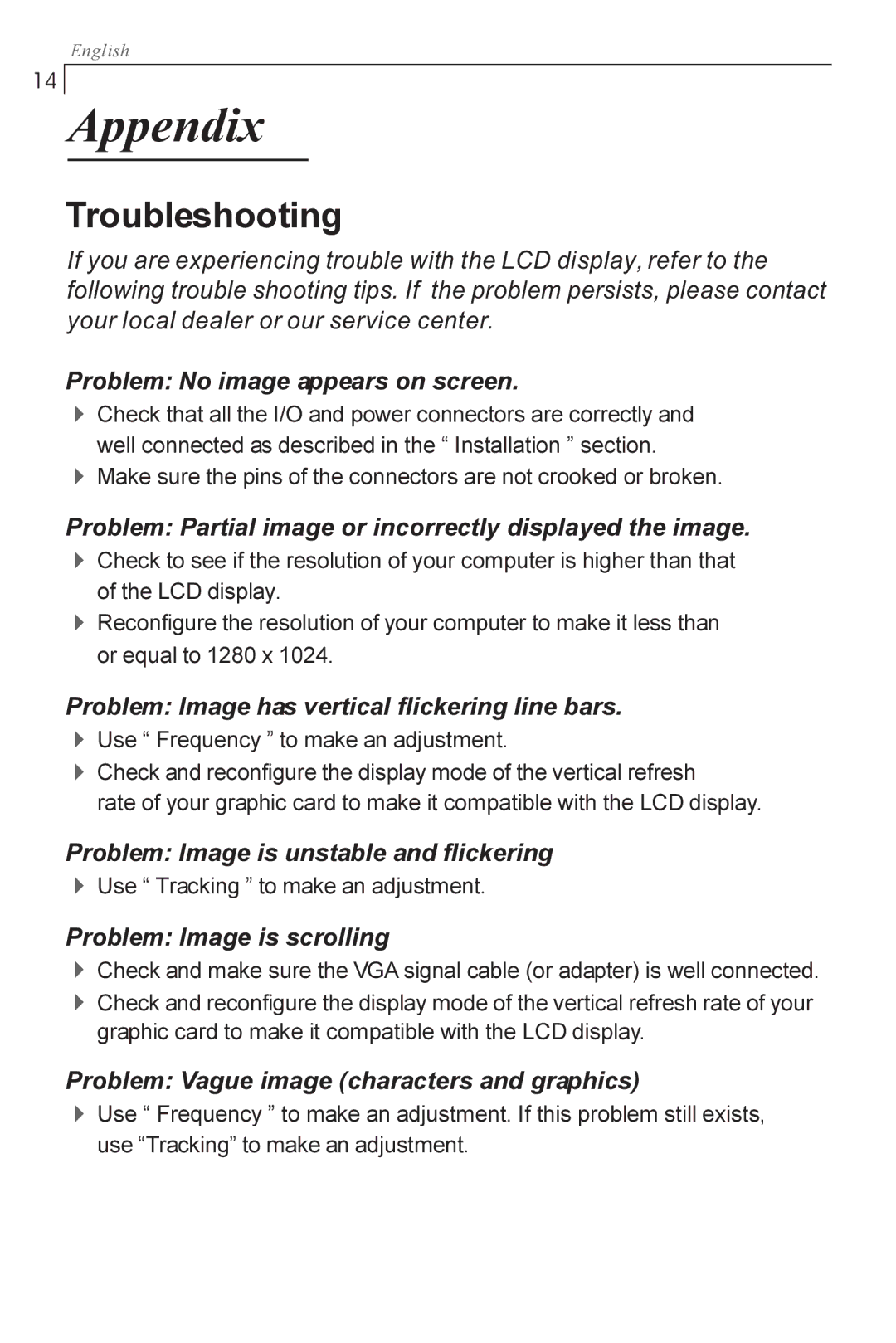 Planar PX1710M manual Appendix, Troubleshooting 