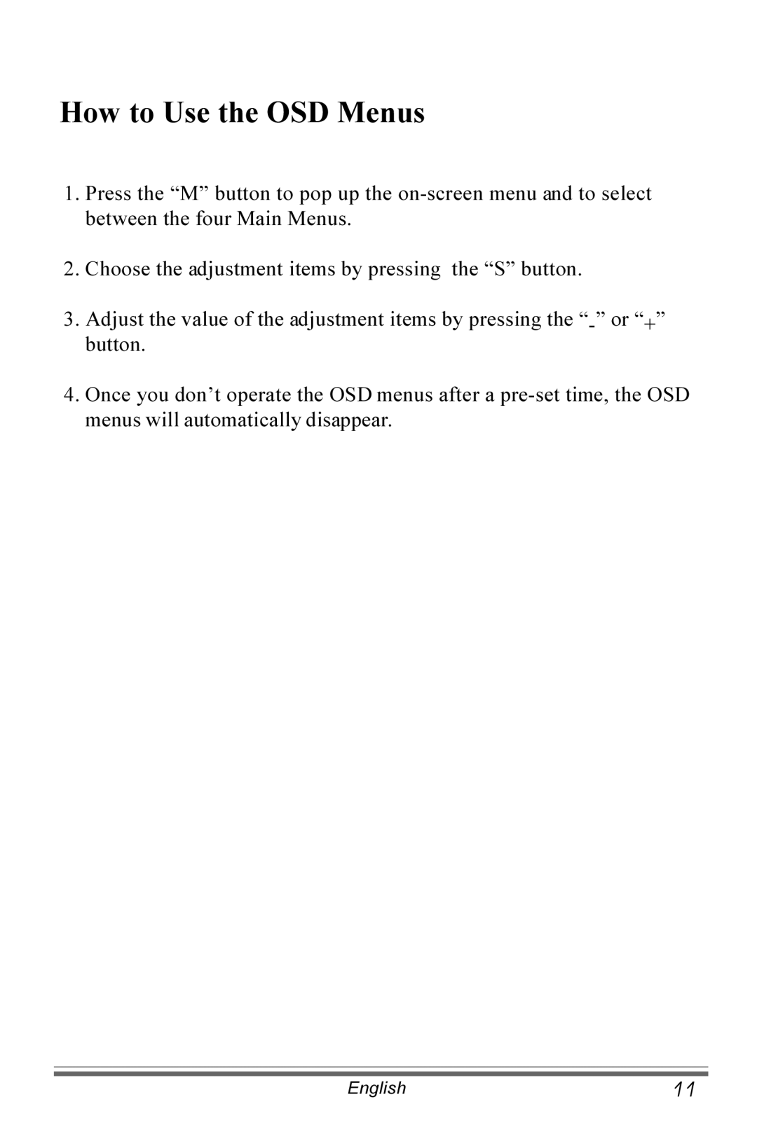 Planar PX171M manual How to Use the OSD Menus 