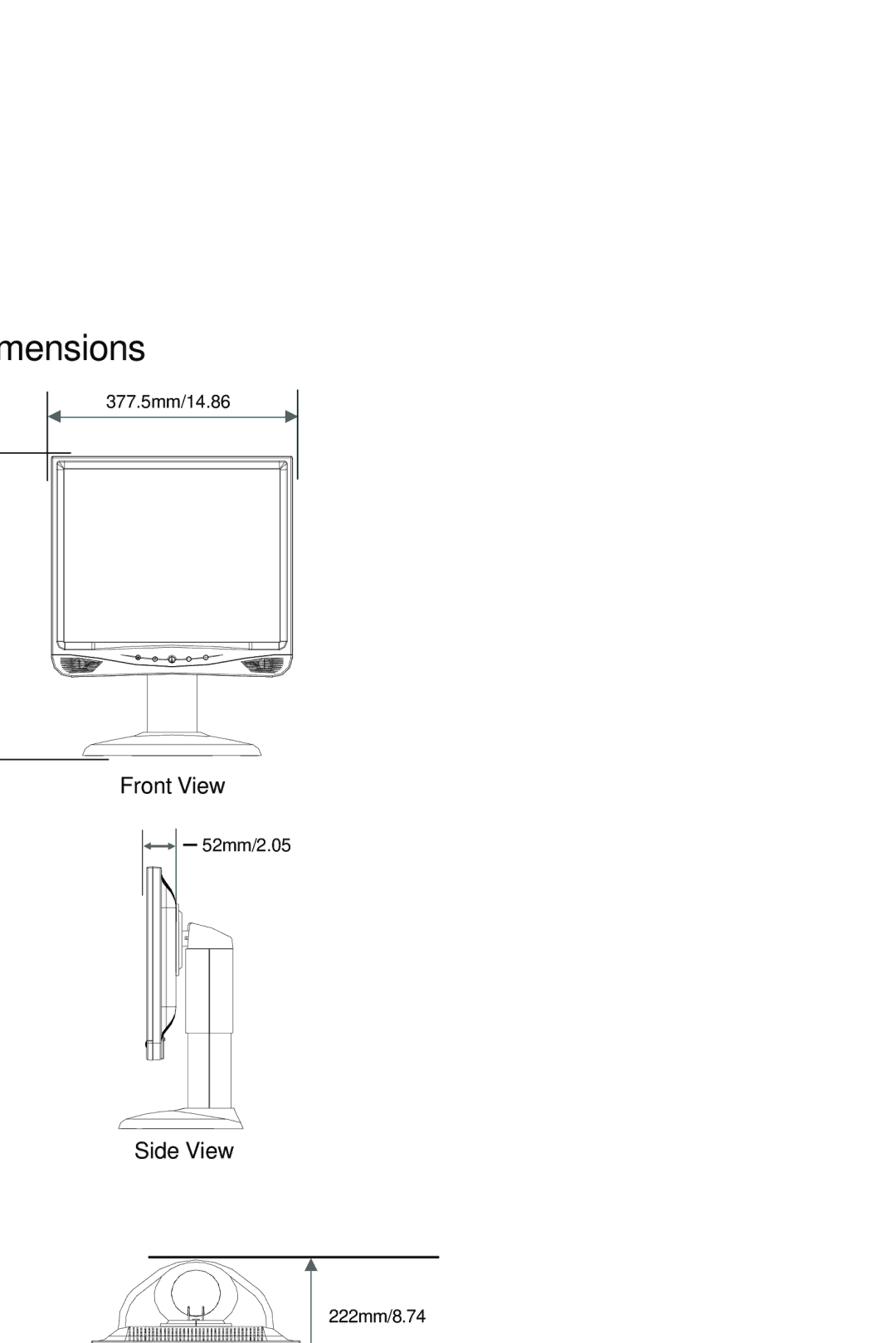 Planar PX171M manual Product Dimensions 