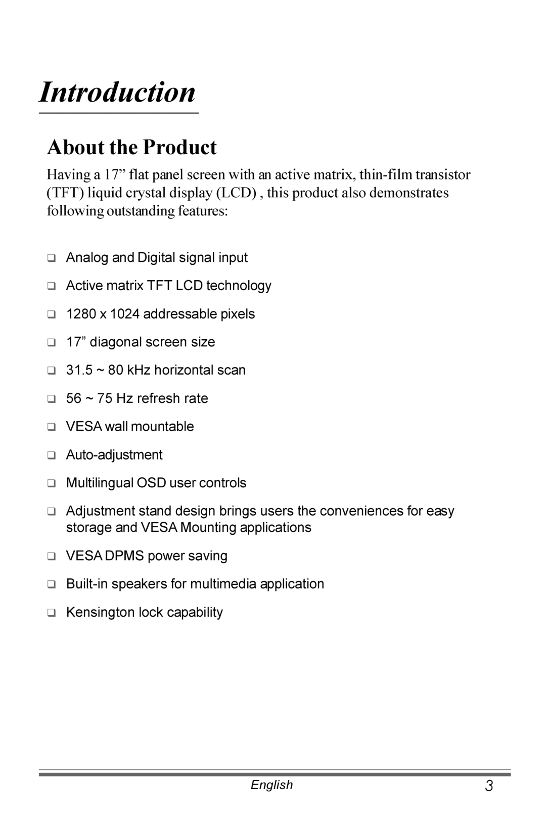 Planar PX171M manual Introduction, About the Product 