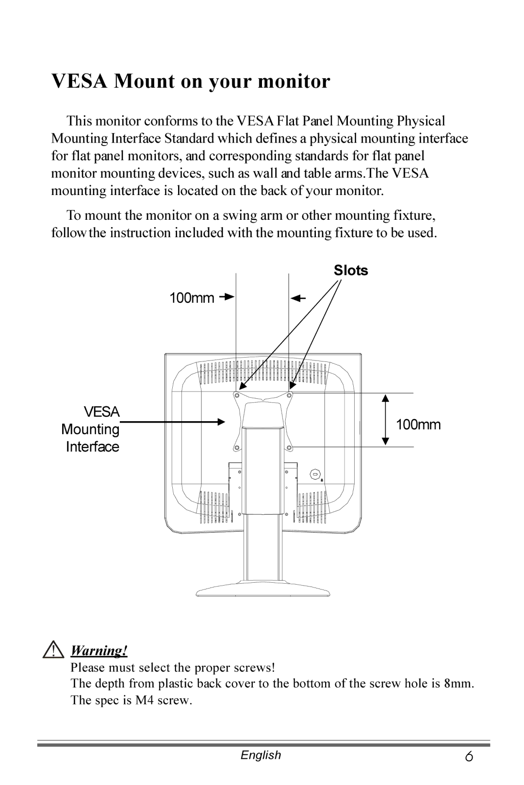 Planar PX171M manual Vesa Mount on your monitor 