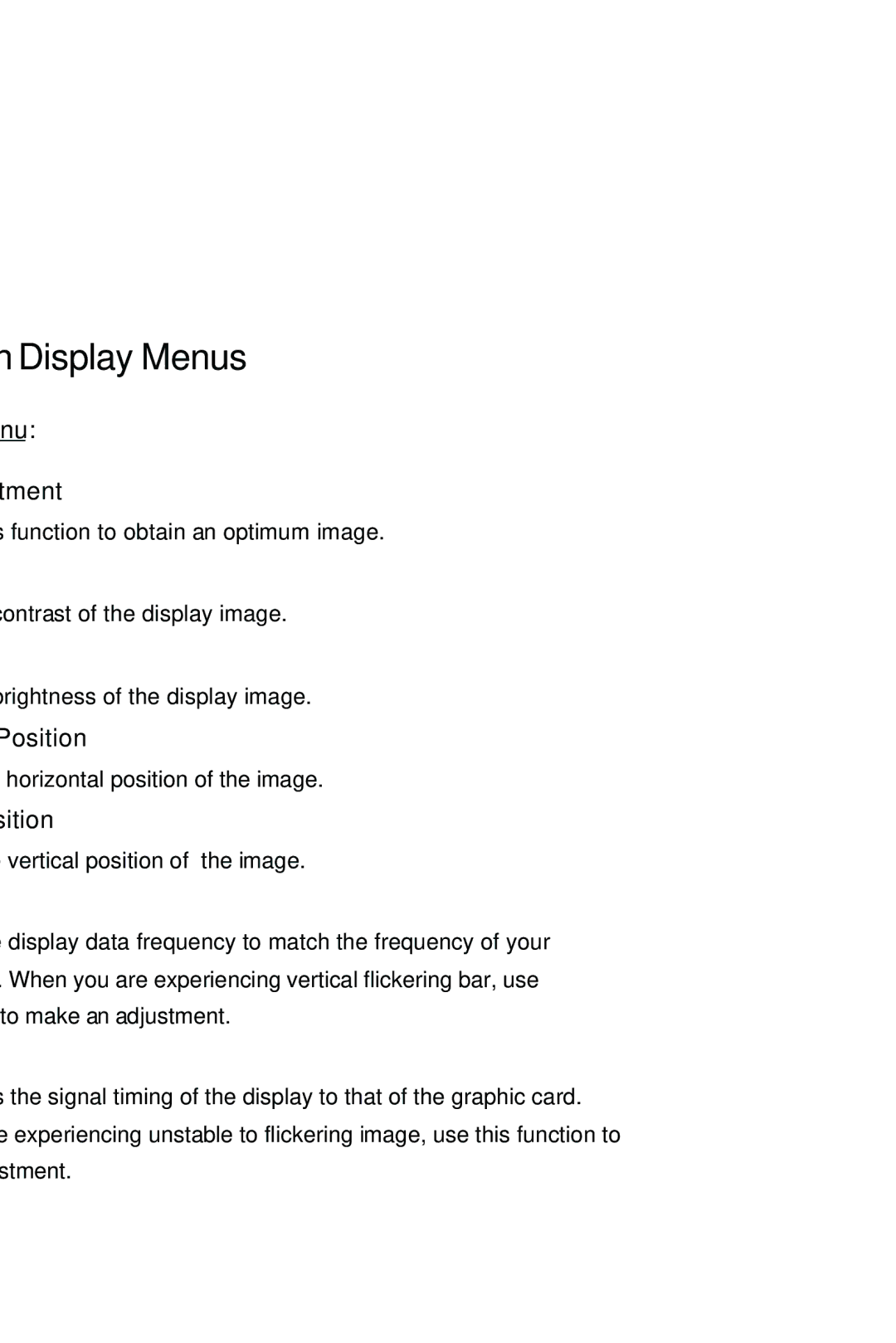 Planar PX191 manual On-Screen Display Menus 