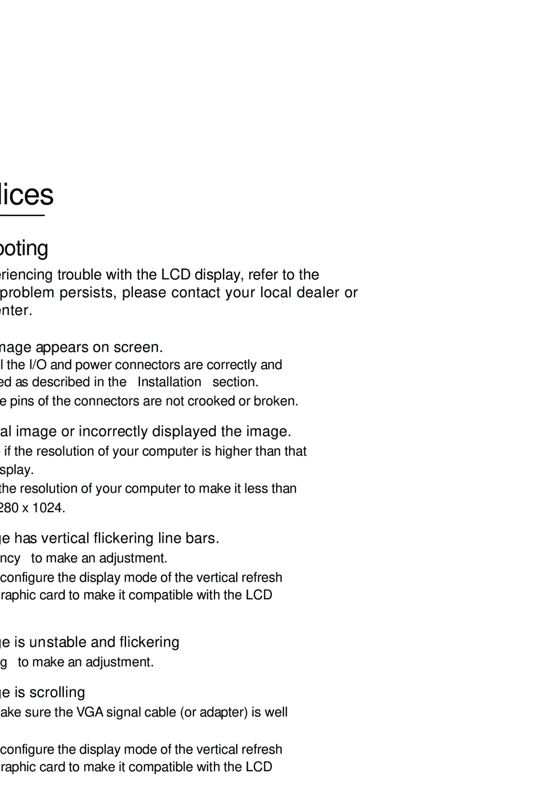 Planar PX191 manual Appendices, Troubleshooting 