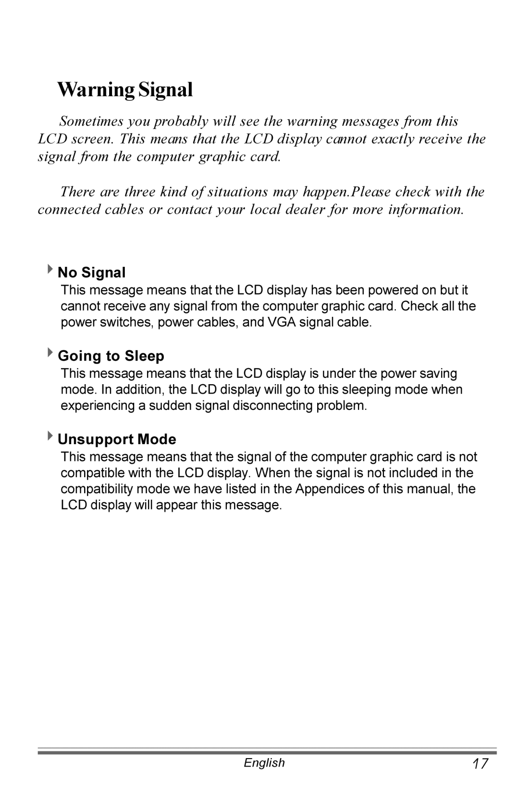 Planar PX191 manual 4No Signal 