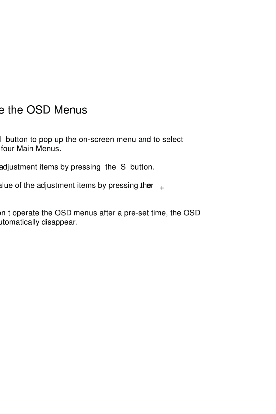 Planar PX1910M manual How to Use the OSD Menus 