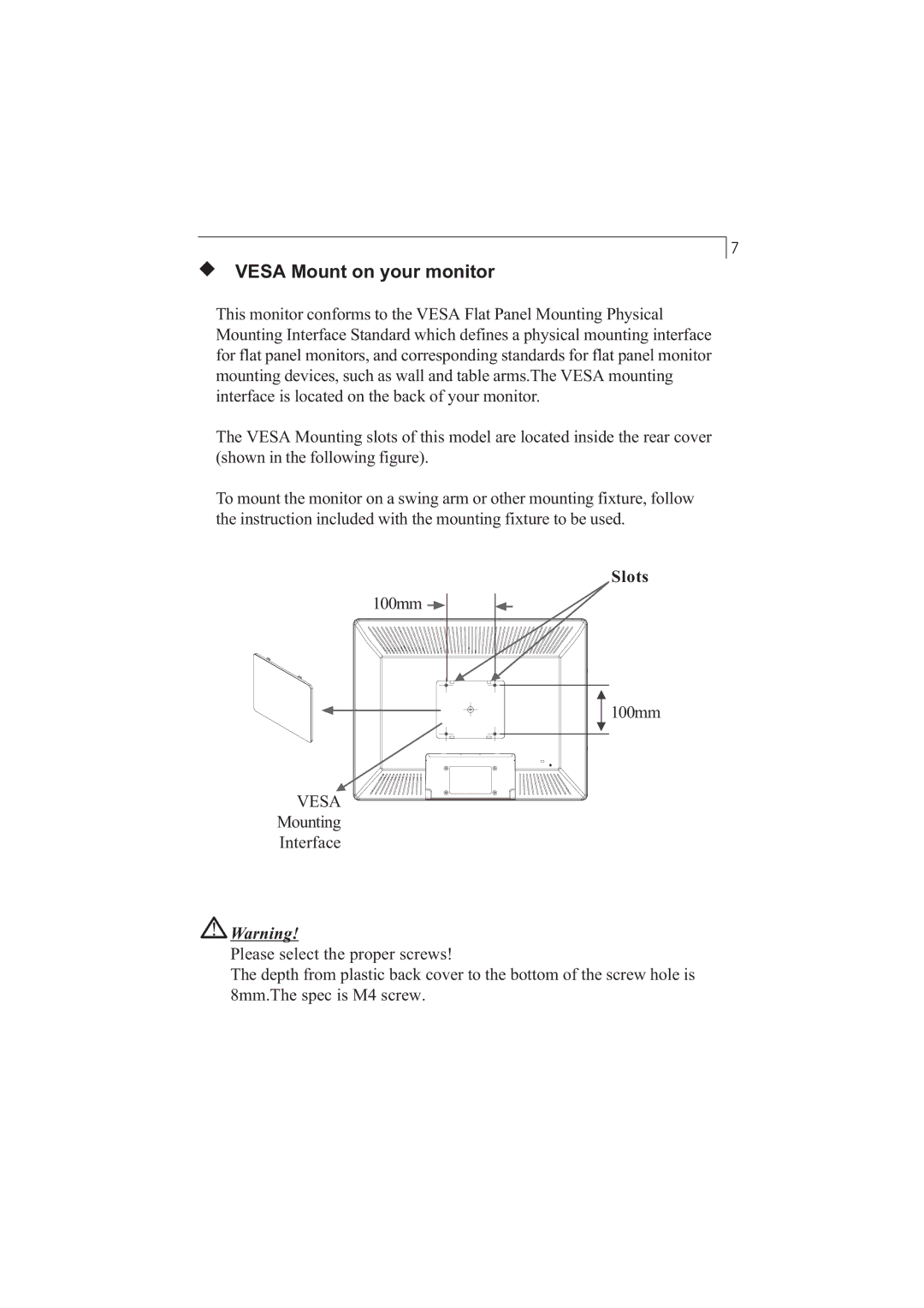 Planar PX212M manual Kvesa Mount on your monitor 