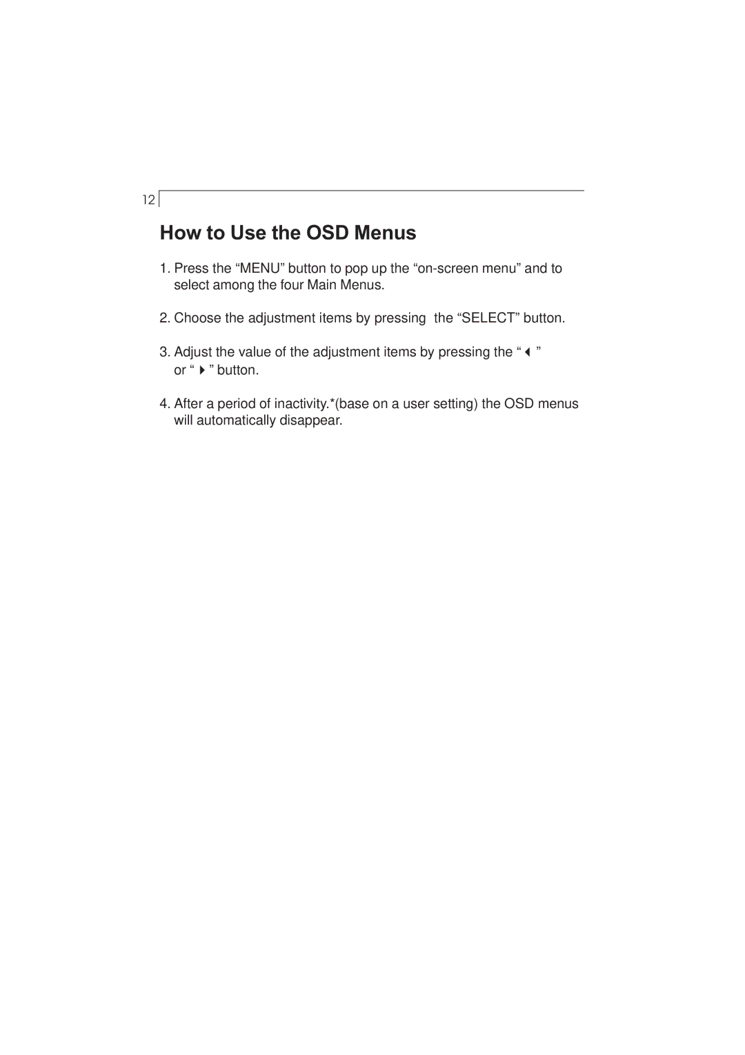 Planar PX212M manual How to Use the OSD Menus 