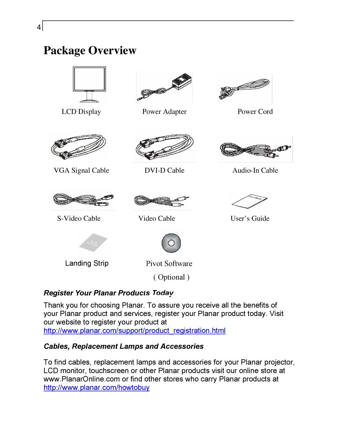 Planar PX212M manual Package Overview 