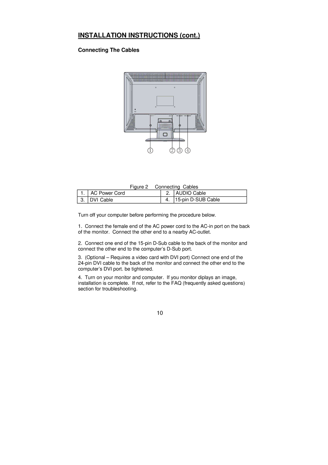 Planar PX2210MW manual Installation Instructions, Connecting The Cables 