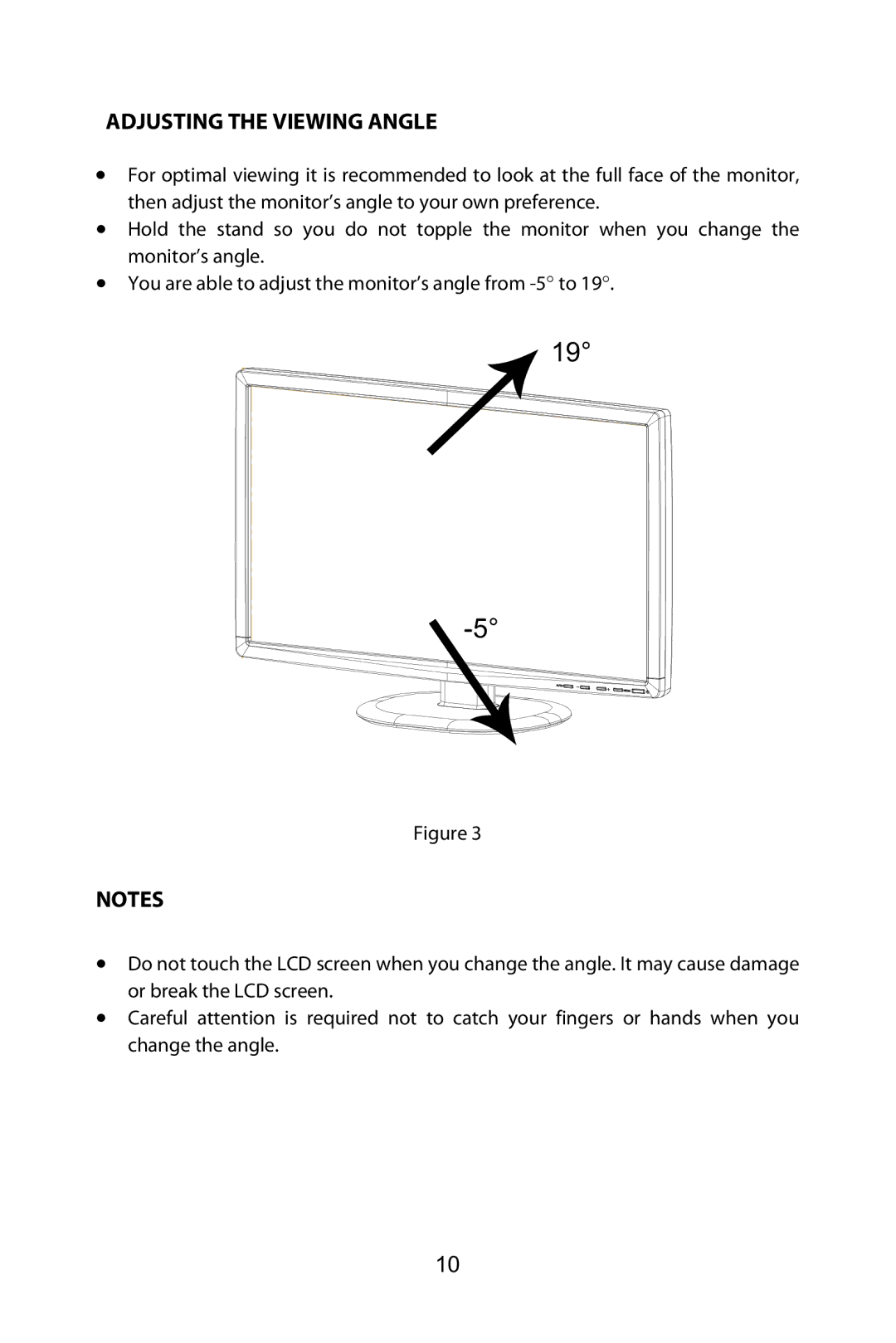 Planar PX2210MW manual Adjusting the Viewing Angle 