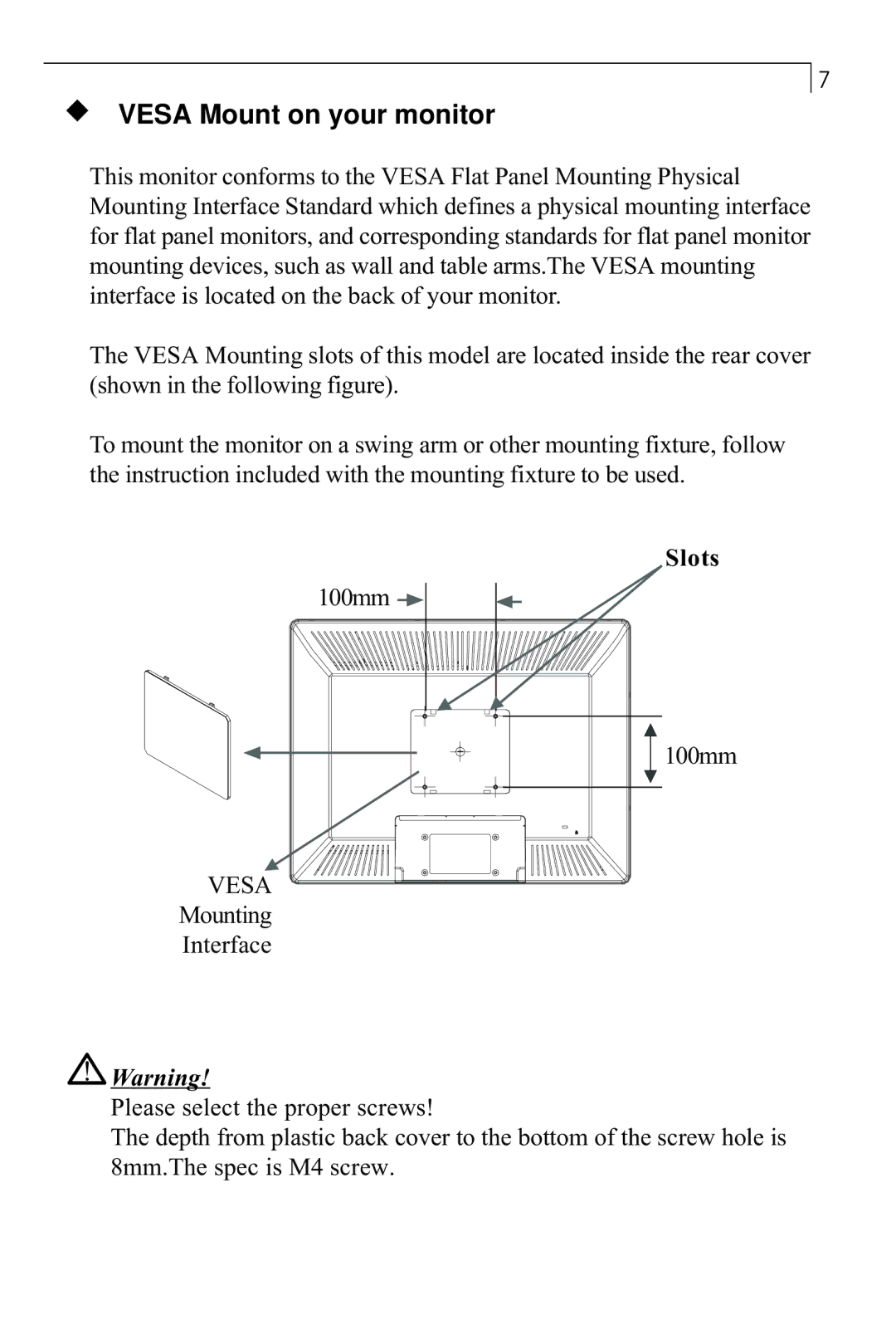 Planar PX23MW manual Vesa Mount on your monitor 