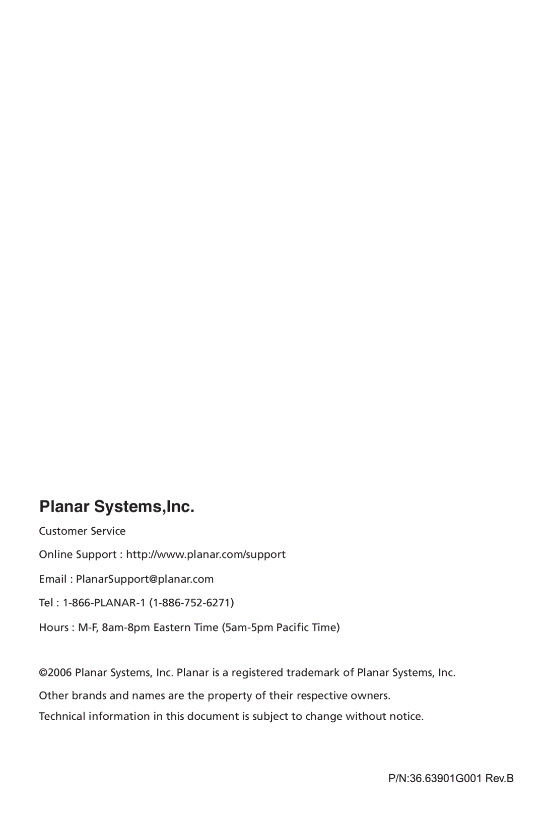 Planar PX23MW manual Planar Systems,Inc 