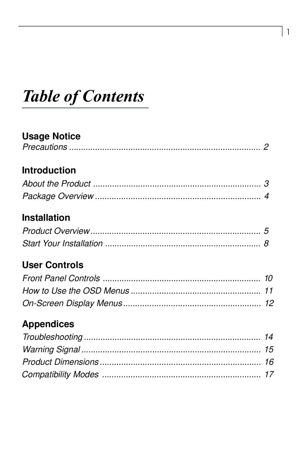 Planar PX23MW manual Table of Contents 