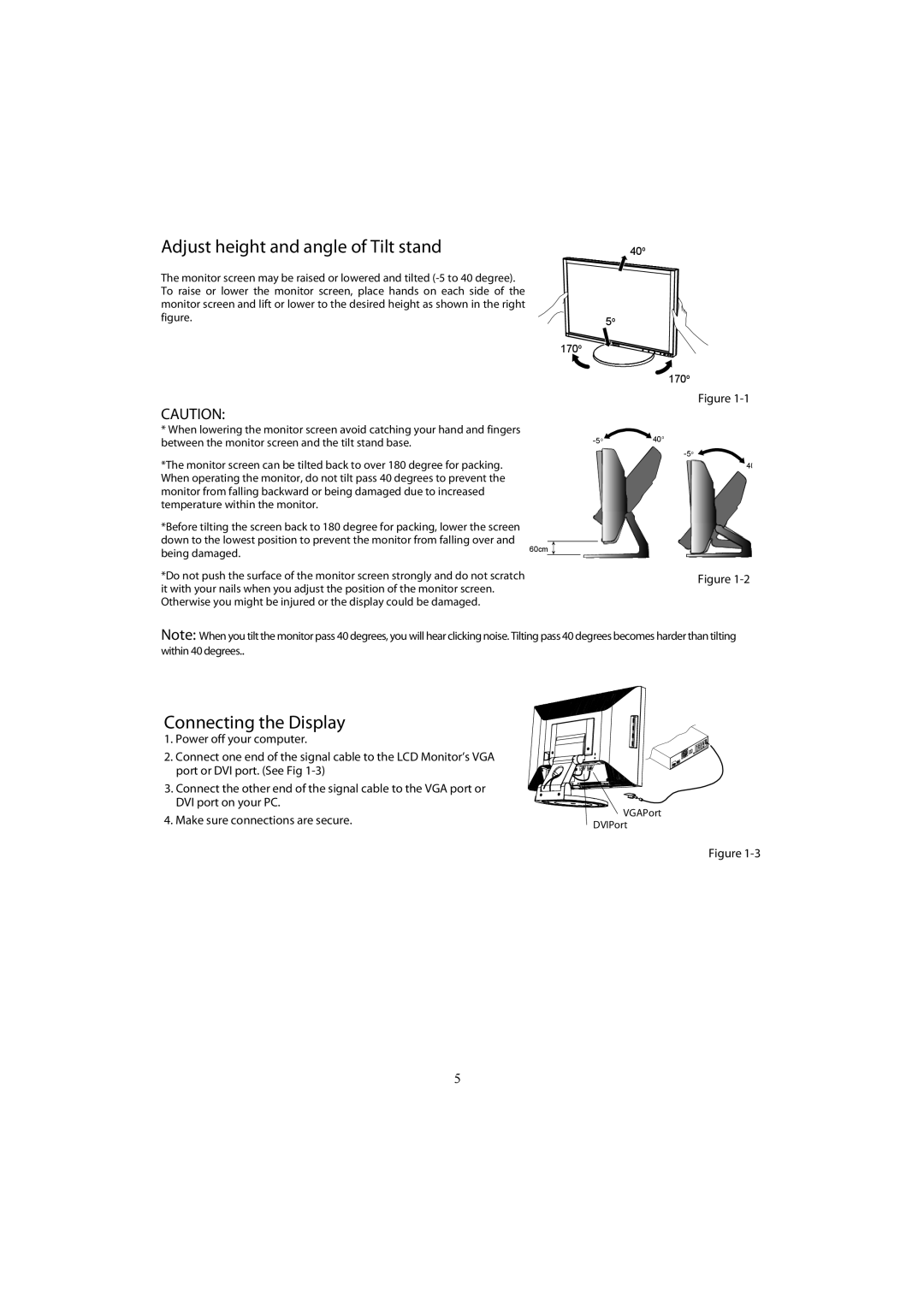 Planar PX2611W manual Adjust height and angle of Tilt stand, Connecting the Display 