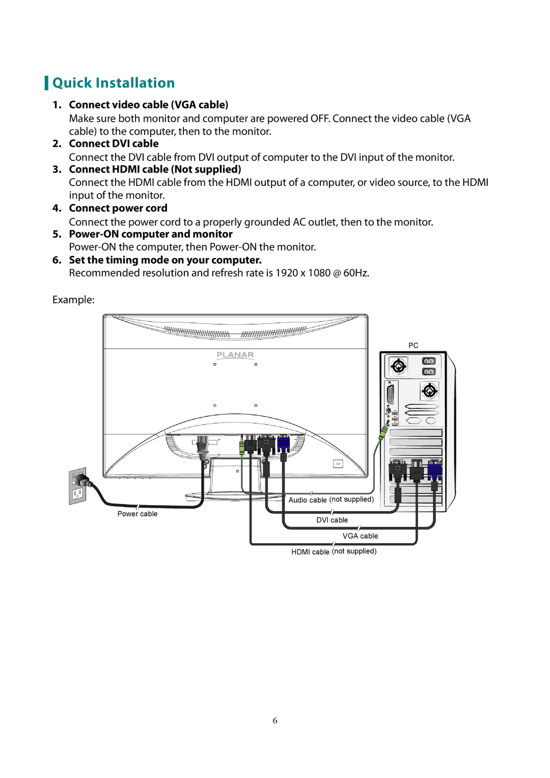 Planar PX2710MW manual Quick Installation 