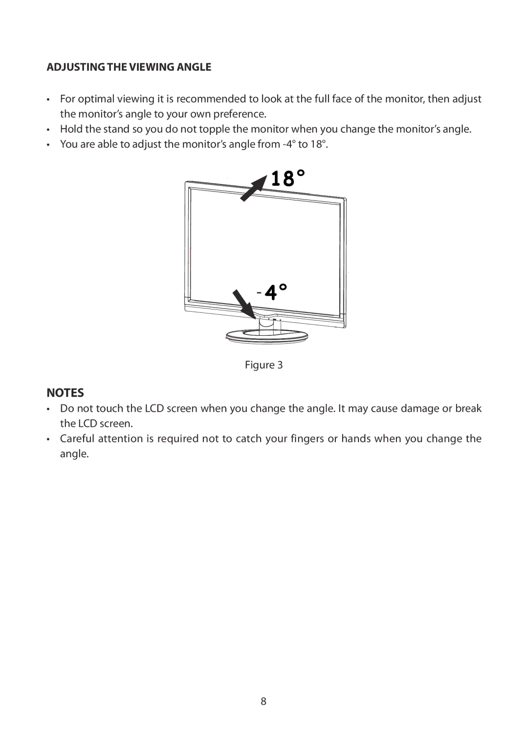 Planar PXL225 MW manual Adjusting the Viewing Angle 