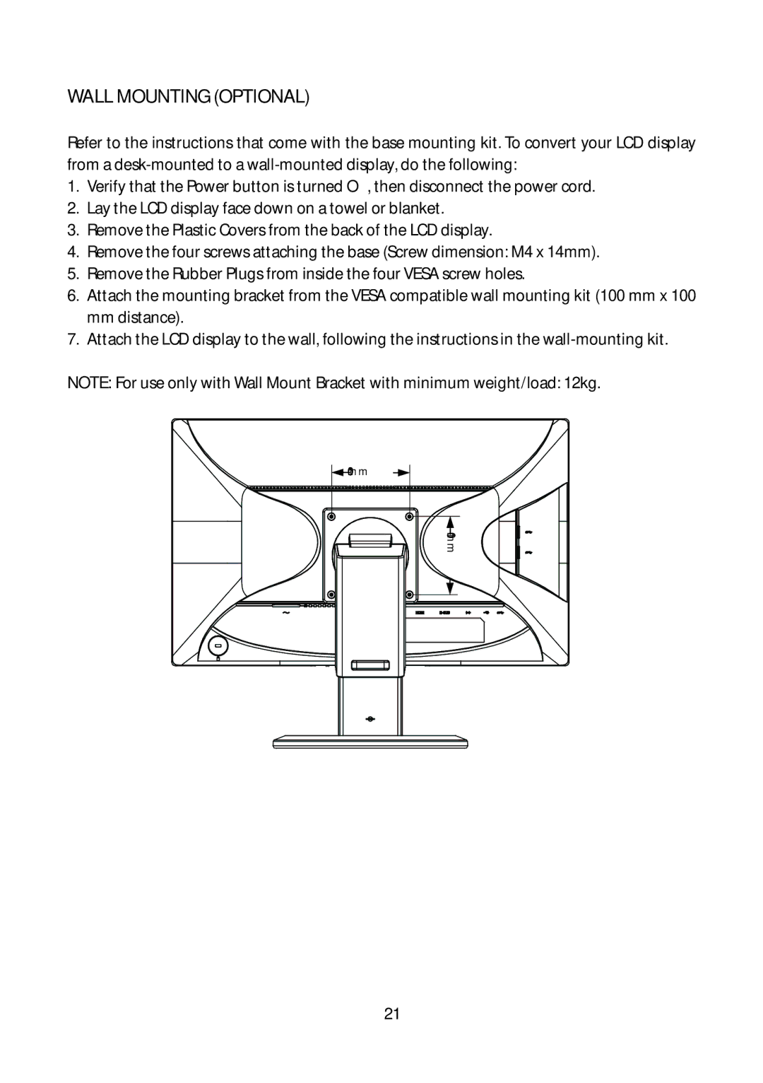 Planar PXL2251MW manual Wall Mounting Optional 