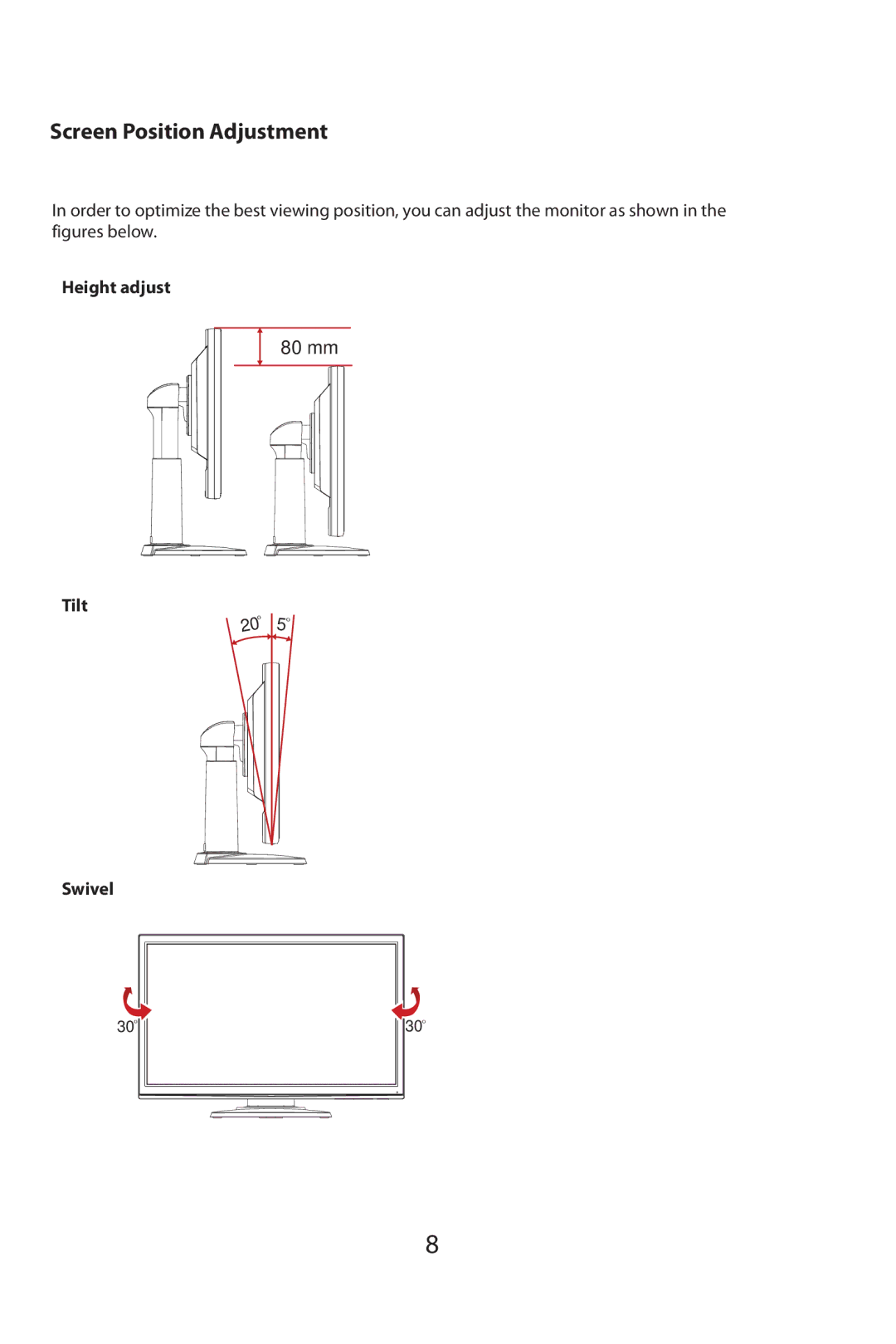 Planar SA2311W manual Screen Position Adjustment, Figures below 