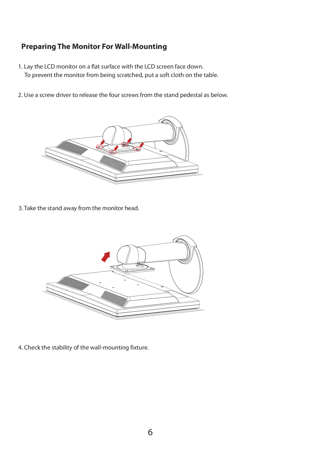 Planar SA2311W manual Preparing The Monitor For Wall-Mounting 