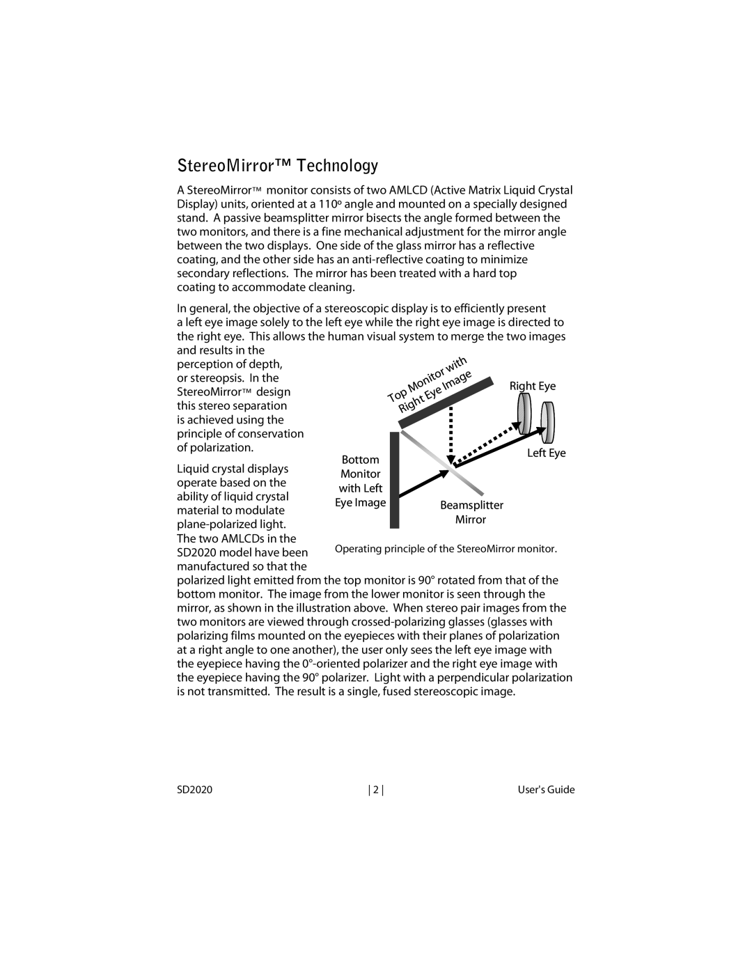 Planar SD2020 manual StereoMirror Technology 